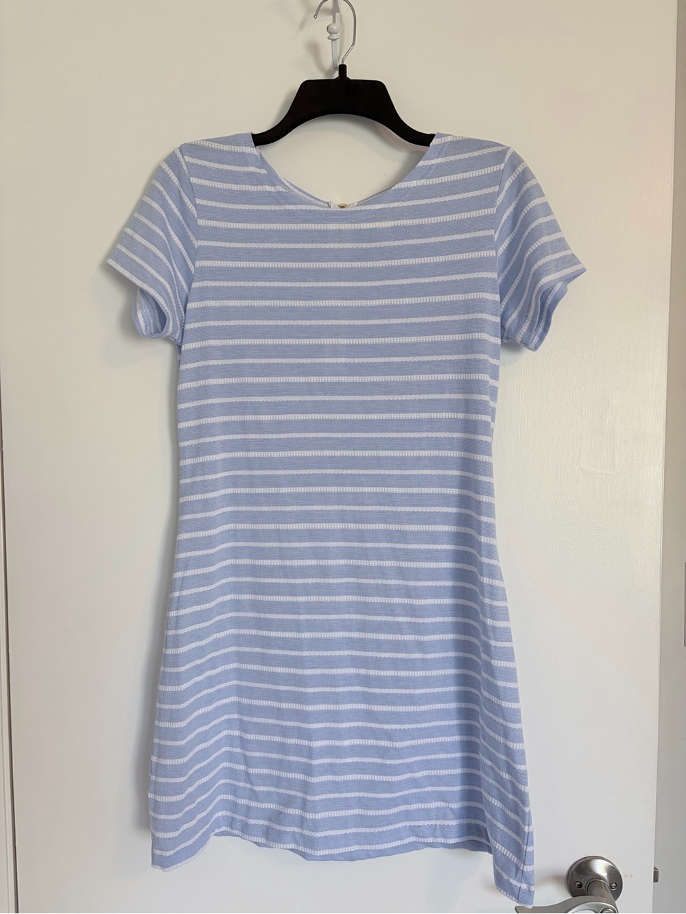 Sail to Sable Blue & White Striped Short Sleeve Dress-Medium